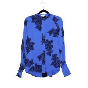 Reiss Cobalt Blue Blouse with Black Leaf Pattern
